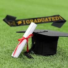 2026 Graduation "We Graduated" Sash, Congratulations To 2026 Graduates. Finally Graduated Cheerleader Sash, Black And Gold Sash With 2026 Tassel Graduation Cap, One Size Fits All, Perfect For Graduation Party Supplies. - Multicolor - View 3