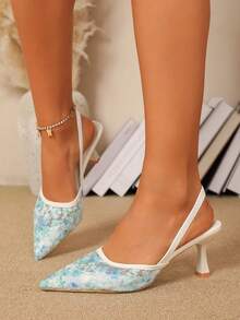 Women's Pointed Toe Kitten Heel Slip-On Sandals - Cadet Blue - View 4