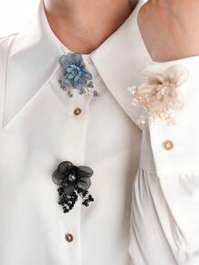 1Pc Delicate Mesh Flower Button Cover & Cufflink Alternative, Detachable Organza Floral Button Clip For Women, Beaded Tassel Shirt/Dress Button Decoration, Elegant Handmade Button Cover For Wedding, Prom, Evening Party, Bride Accessory & Thoughtful Gift - Flowers - View 10