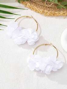 1pair Fashionable And Charming Floral Ear Hoops For Women's Vacation, Party - 白色 - 查看 3