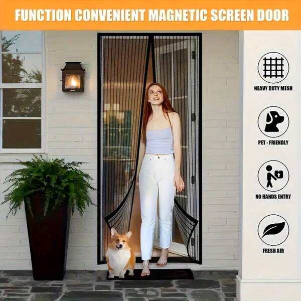 36"X82" Door Frame Fit, Easy Clean Soft Mesh, Breathable Effective Mosquito Proof, Reversible Indoor/Outdoor Magnetic Screen Door