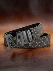 Men's New Zinc Alloy Textured Automatic Buckle Belt, Slim Fit Fashion Business Casual Belt, Durable Adjustable Waist Belt, Suitable For Jeans And Pants, Stylish And Comfortable Design For Daily Wear - Multicolor - View 7