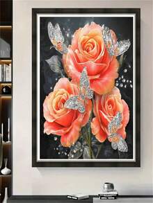 1 Set Diamond Art Kit, Floral Pattern, 5D Diamond Painting Set, Gift Diamond Art Embroidery Mosaic, Suitable For Adult Beginners Stress Relief Handcraft Diamond, Round Full Diamond Diamond Art Set, Dot Diamond DIY, Birthday Gift, Ideal For Home Decor And Wall Decoration - round diamond - View 3