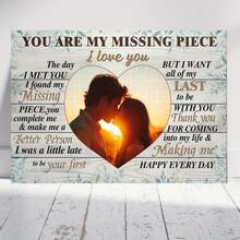 1 lámina personalizada en lienzo con marco de madera a medida - 12x18 pulgadas, arte mural romantico para parejas texto y foto insertados diseño carta amorosa ideal aniversario San Valentín regalo boda, decoración moderna-rústica uso interior/exterior. Marco resistente envolvente e instalacion sencilla gancho presentes especiales. Arte artisanal - Enmarcado - Ver 1