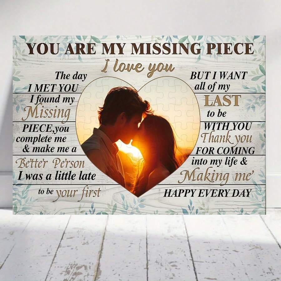 1 lámina personalizada en lienzo con marco de madera a medida - 12x18 pulgadas, arte mural romantico para parejas texto y foto insertados diseño carta amorosa ideal aniversario San Valentín regalo boda, decoración moderna-rústica uso interior/exterior. Marco resistente envolvente e instalacion sencilla gancho presentes especiales. Arte artisanal - Enmarcado - Ver 1