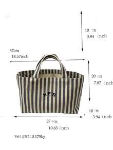 Casual Minimalist Letter Canvas Tote Bag, Striped Pattern Handbag, High Cost-Effective For Outdoor Shopping, Fashion Versatile Suitable For Moms, Students, Office Workers - Grey - View 10