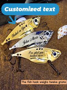1 pezzo/5 pezzi Esca da pesca VIB personalizzabile con incisione laser, esca vibrante in metallo, regalo da pesca personalizzato per coppia/padre, amo con incisione di nome/data/messaggio, materiale in acciaio inossidabile, testo inciso al laser, placcato oro e argento, include 3 ami, adatto per appassionati di pesca, padri, mariti, fidanzati, acquirenti di regali, pesca con esche, pesca in acqua dolce e salata, pesca all'aperto, regalo per la festa del papà, regalo di compleanno, ricordo di anniversario, San Valentino, collezionabili da pesca - Multicolore - Visualizzare 1