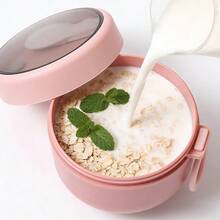 Overnight Oats Container, Portable Breakfast Gadget With Lid And Reusable Plastic Spoon, Oatmeal Yogurt Cup, Lightweight Insulated Oatmeal Cup, Long-Lasting Cooling & Heating, Portable Breakfast Gadget, Suitable For Milk, Oatmeal, Fruit Salad, Microwave - Multicolor - View 2