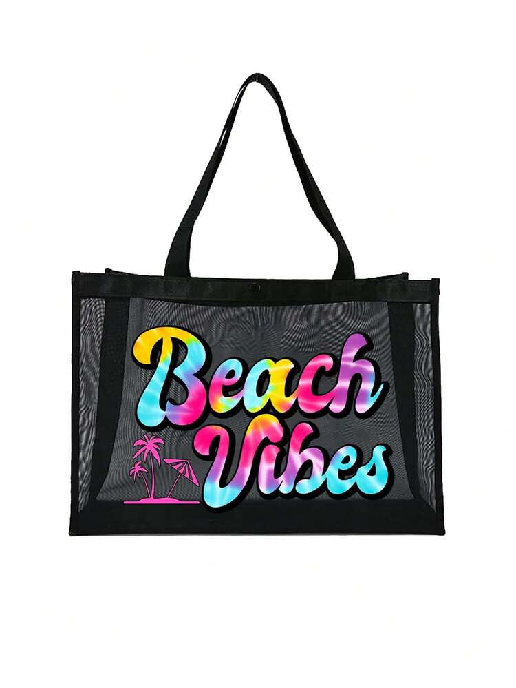 Mesh Tote Bag And Small Bag Set, Decorated With Colorful "Beach Style" Patterns, Includes One Tote Bag, One Beach Bag, One Hawaiian Style Transparent Storage Bag, One Travel Toiletry Bag, One Beach Tote Bag, One Casual Vacation Bag, One Cosmetic Storage Bag, Essential Summer Item, Perfect For School, Vacation, Holiday And Back To School, Also Great Gift For Friends And Teachers, Birthday Gift, Party Gift, Summer Gift, Vacation Gift, Holiday - Multicolor - View 13