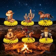 Decoración de sobremesa con forma de panal de estilo vaquero occidental, adecuada para la decoración de fiestas con temática occidental. Suministros para fiestas con temática occidental, un pequeño vaquero está llegando, adecuado para suministros de bautizo. Decoración de mantel de cumpleaños - Ver 1