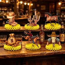 Decoración de sobremesa con forma de panal de estilo vaquero occidental, adecuada para la decoración de fiestas con temática occidental. Suministros para fiestas con temática occidental, un pequeño vaquero está llegando, adecuado para suministros de bautizo. Decoración de mantel de cumpleaños - Ver 6