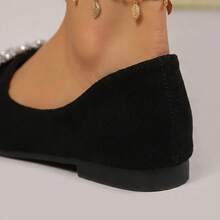 Flats de dama elegantes con diseño de punta fina y lujosa hebilla cuadrada con diamantes de imitación brillantes, zapatos elegantes de mujer en material efecto gamuza suave, zapatos cómodos de mujer ideales para oficina fiestas o eventos sociales, zapatillas planas con pedrería estilo chic sofisticado, calzado para mujer versátil y transpirable de punta estrecha, mocasines elegantes y suaves para uso diario con acabado de lujo. - Negro - Ver 6