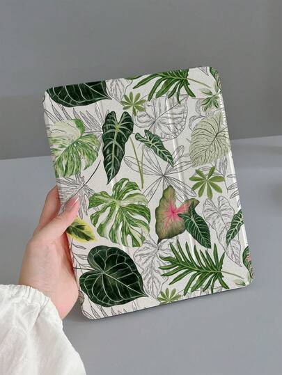 1 pièce Étui de protection pour tablette avec motif de feuille de plante, convient pour iPad Protective Cover 7/8/9, Étui pour tablette 2022 Apple Air 5/4/3 9e génération 10,2 po, Étui Tri-Fold Pro 11 po, Pad 11 (A16 2025), Support 10e génération