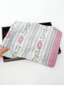 1 pièce Foulard tête femme à imprimé floral, foulard hijab transparent de haute qualité à impression numérique, châle à bord large respirant et doux, style de rue décontracté pour un port quotidien, convient pour toutes les saisons pour assortir les robes, essentiel de voyage, serviette de plage - Rose et vert - Voir 5
