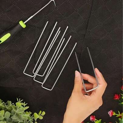 50pcs Heavy-Duty Galvanized Metal Garden Staples - Ideal For Barrier Fabric, Ground Coverings, Fence Anchoring & Artificial Grass Installation, With Durable Green-Coated Weeding Tool