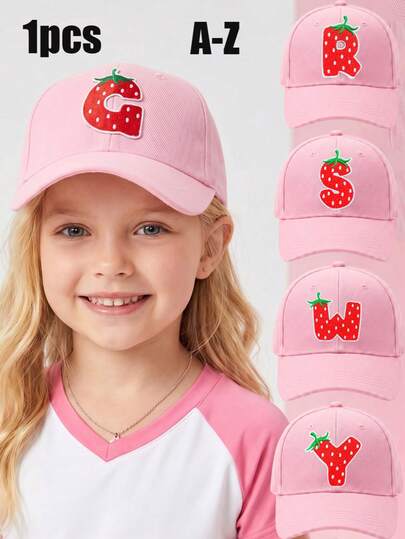 1pc A-Z Letter Toddler Girls' Cute Cartoon 26 Letter Baseball Cap, Summer Sun Protection, Cartoon Lightweight Spring Autumn Hat, 5-10 Years Old