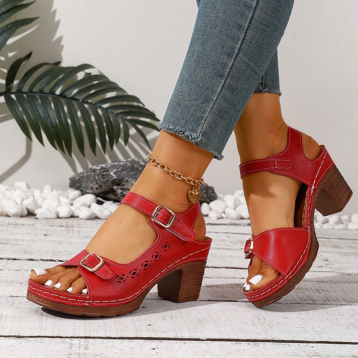 Sandalias de tacón grueso con estampado floral, de moda para el verano. Sandalias de mujer con puntera abierta, tacón alto y una sola tira, de escot