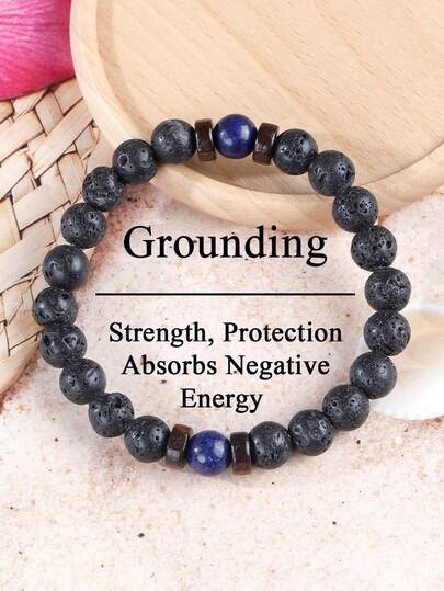 Lava Rock Beaded Grounding Bracelets For Men With Lapis Lazuli Beads Power, Protection, Harmony Bracelet Bohemia Vintage Men Emotional Jewelry, Gift For Men