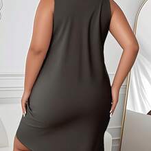 1pc Of Women's Plus-Size Casual Dress Cute With Shopping Bags And Shoes In Front Of A Sign Overseas Heat Transfer Printing, Comfortable And Fit, Suitable For All Ladies - 黑色 - 查看 3