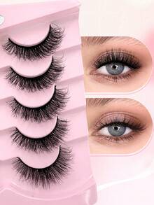 ENCHUW 5 Pairs 3D Fake Eyelashes Natural Lashes Natural Look Short False Eyelashes Pack Reusable False Lashes Soft Wispy Lashes Fluffy Eye Lashes - Black - View 4