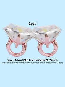2pcs Rhinestone Ring Shaped Decorative Balloon, Back To School Valentine Day - Rose Gold - 查看 4