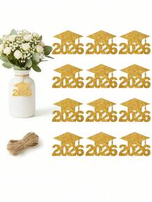 1/12/24 piezas Decoraciones para Fiesta de Graduación 2026 - Etiquetas de Gorro de Graduación con Brillo, Centros de Mesa de Florero de Papel Colorido, Material de Papel, Adecuado para Centros de Mesa de Ceremonia de Graduación, Decoración de Fiesta de Graduación - Multicolor - Ver 6