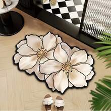 1pc French Milky White Double Flower Asymmetric Shaped Rug, Soft And Delicate Milky White Double Flower Rug With 3D Petal Lines And Fine Texture, Bringing The Gentle Moonlight Into Your Home With A French Atmosphere. Suitable For Bathroom Mat, Bath Rug, Doormat, Small Rug, Carpet, Rug, Home Decor, Area Rug, Outdoor Mat, Bedroom Carpet, Machine Washable - A - View 3