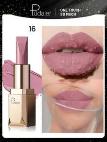 Pudaier 1pc Pink Nude Waterproof Non-Smudge Lipstick, Suitable For All Skin Tones, Perfect Valentine's Day Gift For Her - 16 - View 1