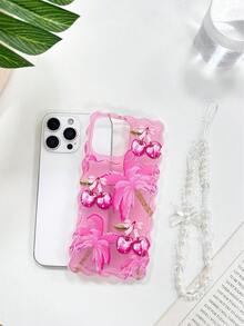 Ốp lưng điện thoại trong suốt in hình cây cọ anh đào, viền sóng bện, bảo vệ tốt, tương thích với iPhone 17/17 Pro/17 Pro Max, 16/16 Pro/16 Pro Max/16 Plus, 14, 15, P14, P13, P12, P11, thời trang và chống sốc. - Nhiều màu - Xem 2