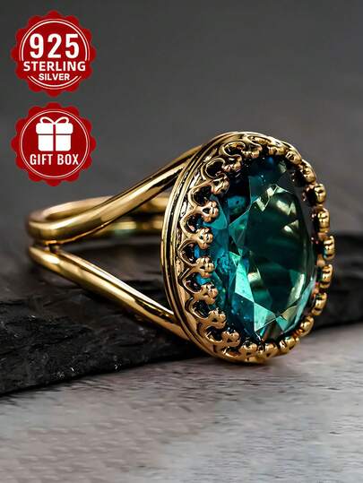 1pc Elegant 925 Sterling Silver Ring, Inlaid With Light Blue Synthetic Cubic Zirconia, Exquisite Engraved Craftsmanship, High-Quality Luxurious Jewelry, Size 7-11, Suitable For Daily Wear, Perfect Gift For Any Special Occasion Like Mother's Day/Christmas/Valentine's Day/Birthday, Comes With Gift Box
