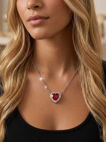 Dây chuyền mặt hình trái tim bằng thép không gỉ 304 dành cho nữ, đính đá Zirconia đỏ ruby, kiểu dáng choker lãng mạn, phong cách Gothic Punk, quà tặng kỷ niệm, sinh nhật, hẹn hò, phụ kiện theo phong cách Y2K. - Nhiều màu - Xem 4
