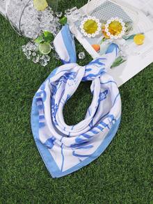 1pc Beach Vacation Seashell, Starfish, Coral Print Scarf, Travel Essential - Multicolor - View 16