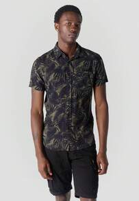 Koroshi Camisa manga corta casual estampada hombre KAKI / KHAKI S/M/L/XL/XXL/3XL estilo tropical con comodidad absoluta. Confeccionada en viscosa, ofrece una caída suave y transpirable - Caqui - Ver 1