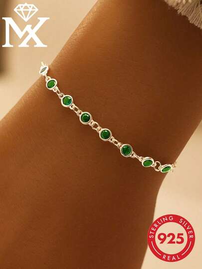 SYMFNY 1 chiếc vòng tay bạc 925 cao cấp Niche, khảm đá Cubic Zirconia màu xanh lá cây tinh tế, thích hợp để đeo hàng ngày, hẹn hò và đi chơi, giúp thể hiện vẻ thanh lịch.