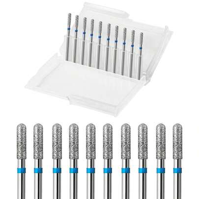 10pcs Round Barrel Cuticle Drill Bits, Carbide Diamond Nail Bits For Dead Skin Removal & Nail Shaping, 3/32'' Two Way Rotate, Professional Manicure Pedicure Salon Tools(2.5mm Round Bit, Medium-M)