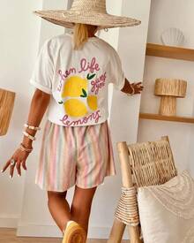 Oversized T-Shirt With Lemon Print, Gothic Style For Couples - Black - View 4
