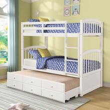 Twin Bunk Bed With Ladder Safety Rail Twin Trundle Bed With 3 Drawers For Teens Bedroom Guest Room Furniture White (OLD SKU :LT000071AAK) - 白色 + 實木1 - 查看 4