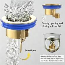 2-In-1 Bathroom & Kitchen Drain Core, Copper Toilet Drain Strainer, Anti-Odor & Anti-Insect Device, Spring-Loaded Self-Sealing Core, Straight Insertion Portable Drain Plug, Universal Hidden Drain Core, Leak-Proof Function, NYYL - Silver - View 10