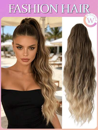 WIGGAGA 18"/24" Brown/Black/ Brown Highlight/Blonde Highlight/Brown Ombre/Grey Ombre Hair Extensions Ponytail Extension Ponytails Hair Extensions Curly Hair Extensions Extra New Ponytail Style, Realistic Ponytail, Multi-Functional Hair Accessory, Quick Natural Hairstyle Creation, Fashionable Wig, Designed For Beauty Enthusiasts