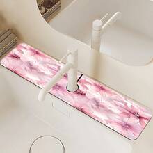 1pc Watercolor Floral Pattern Faucet Mat, Durable Polyester, Quick Dry, Easy Clean, Suitable For Kitchen And Bathroom, Easy Installation, Daily Decor, Gift, Bathroom Mat, Durable Faucet Mat, Faucet Accessory - Multicolor - View 2