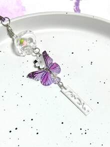 1pc Purple Butterfly Wind Chime Handmade Phone Charm, Unique Gift, Cute Small Pendant, Fresh - Purple - View 5