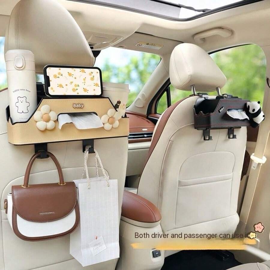Túi đựng đồ đa năng 4+2 trong 1 cho ghế sau ô tô, tích hợp 2 ngăn đựng cốc, hộp khăn giấy và móc treo - Thích hợp cho du lịch, Gấu đội mũ xanh lá cây - Ngăn đựng cốc đôi màu be cho ghế sau, Chó đội mũ đỏ - Ngăn đựng cốc đôi màu be cho ghế sau, Hoa hướng dương vàng nhạt - Ngăn đựng cốc đôi màu be cho ghế sau, Hoa năm cánh màu be - Ngăn đựng đồ màu be cho ghế sau.