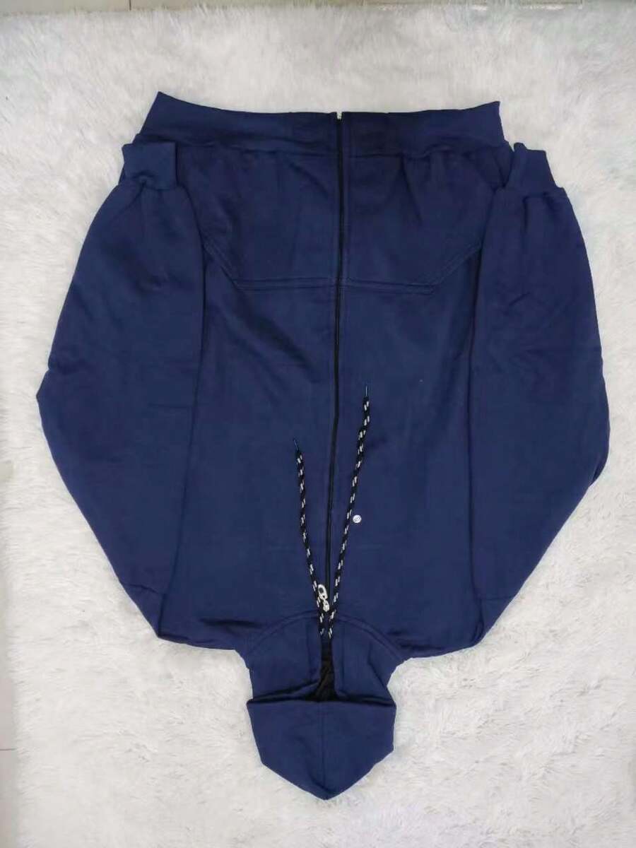 R&S Men's Plus Size Basic Plain Fleece Sweatshirt (Sizes G1, G2, G3) With Hood, Zipper, And Pocket - 老藍 - 查看 1