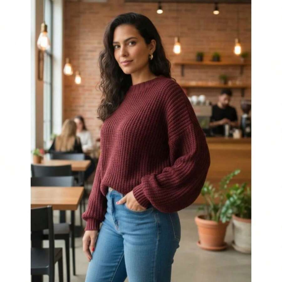 Women's Knitted Sweater - Redwood - View 1