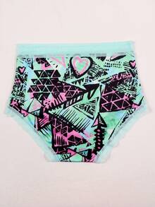Dircho 6pcs Women's Graffiti Print Panties, Contrast Pink And Mint Green Elastic Waistband, Soft Comfortable Fabric Underwear Set, Featuring Energetic Abstract And Heart Patterns, Breathable And Comfortable For Daily Wear - Multicolor - View 3
