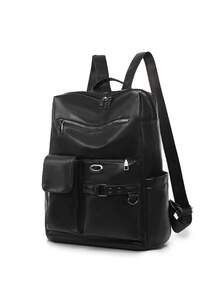 1pc Fashionable Minimalist Patchwork Design Large Capacity Women's Backpack, Suitable For Outings, Travel, And Daily Use - Black - View 4
