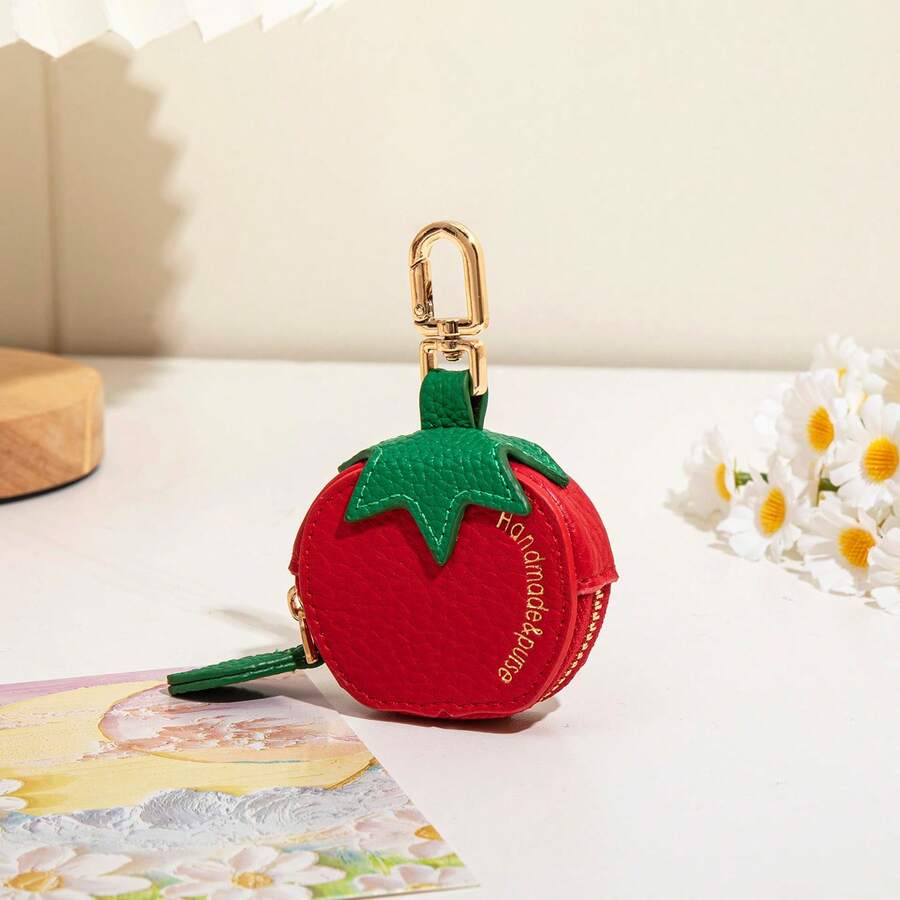 CHARM INFINITE Cute Tomato Shape Mini Coin Purse Keychain Pouch, Portable Lightweight Coin Storage Bag, Cartoon Vegetable Fruit Accessory For Women Girls, Mini Money Wallet Small Purse Daily Travel Casual Essential Cute Storage Pouch