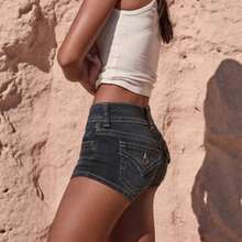 Women's Shorts, Low Rise Washed Y2K Street Casual Summer Shorts - 淺藍色 - 查看 5