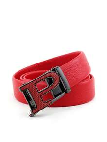 beaytar 1pc Minimalist Letter P Buckle Belt, Multi-Color Options, Exquisite Embossed Leather Men's Waist Belt - Multicolor - View 13