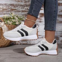 1 Đôi giày thể thao casual cao cấp đẹp mắt, giúp thon gọn vòng eo, đế dày thoáng khí, giày chạy bộ lưới, buộc dây, đế mềm chống trơn trượt dành cho học sinh. - trắng - Xem 6
